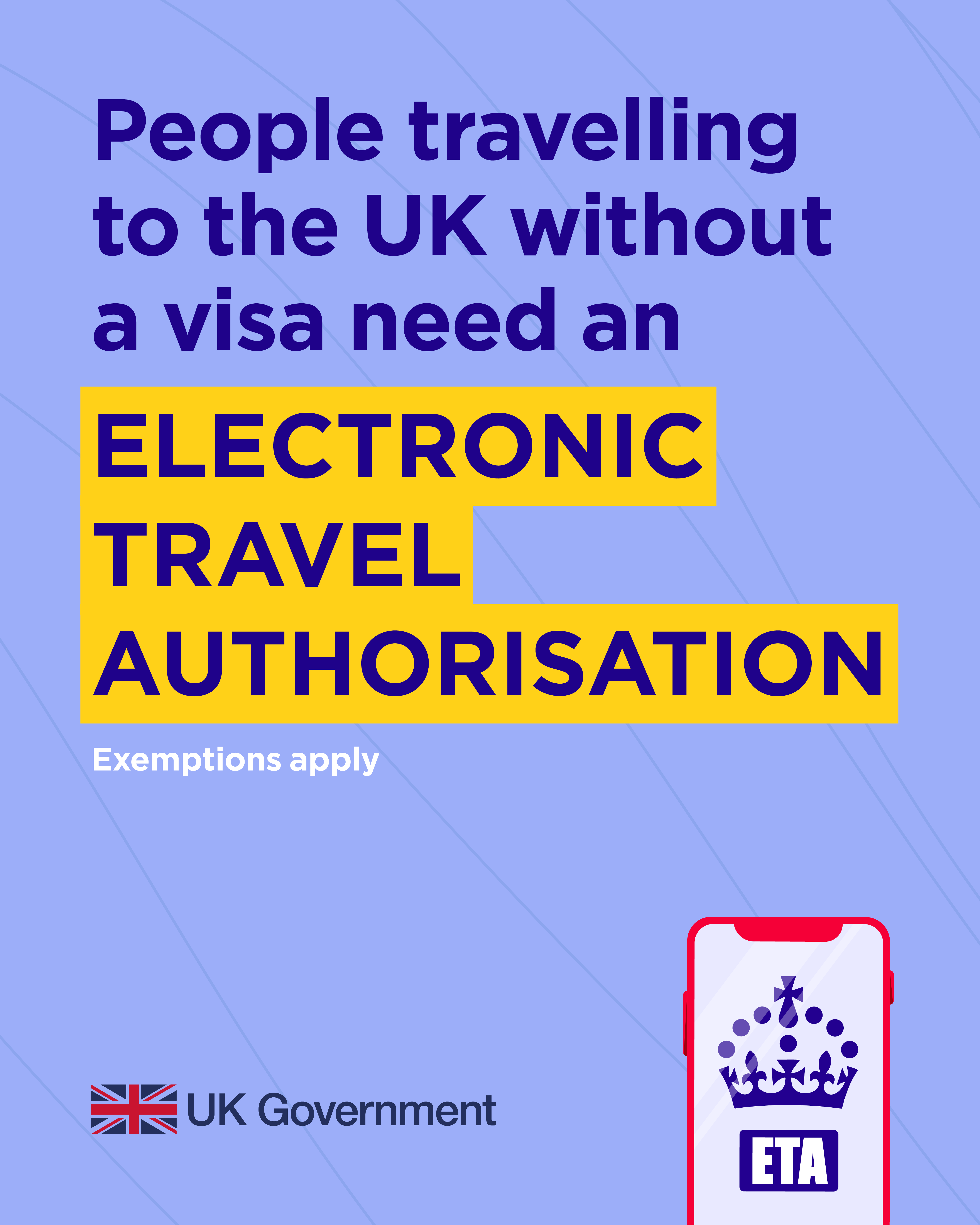 People travelling to the UK without a visa need an electronic travel authorisation, exemptions apply
