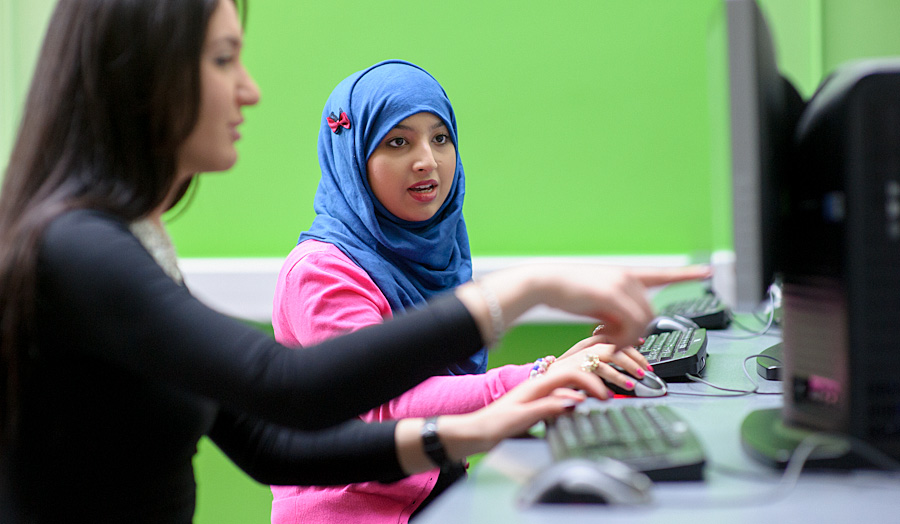 Female students at a computer