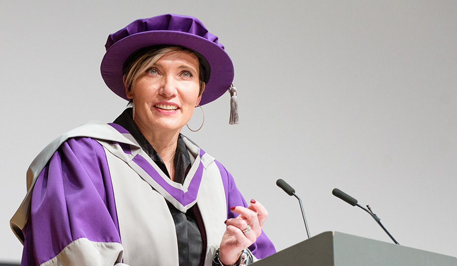 Dr Tanya Byron giving her graduation speech at the Winter 2019 Barbican graduation ceremony