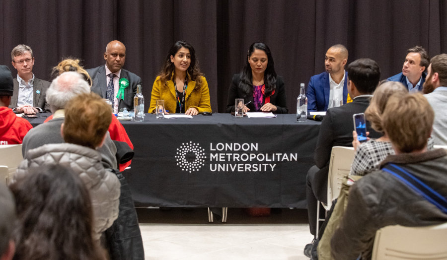 The panel table feature Dr Zainab Khan and the other candidates.