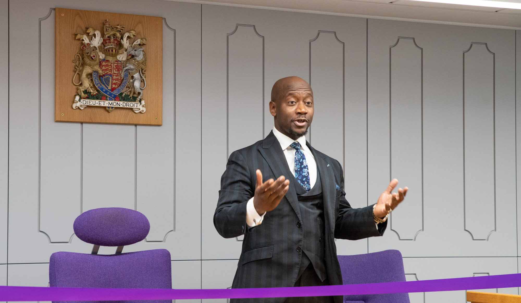 Dr Tunde Okewale opening the Mock Courtroom at London Met