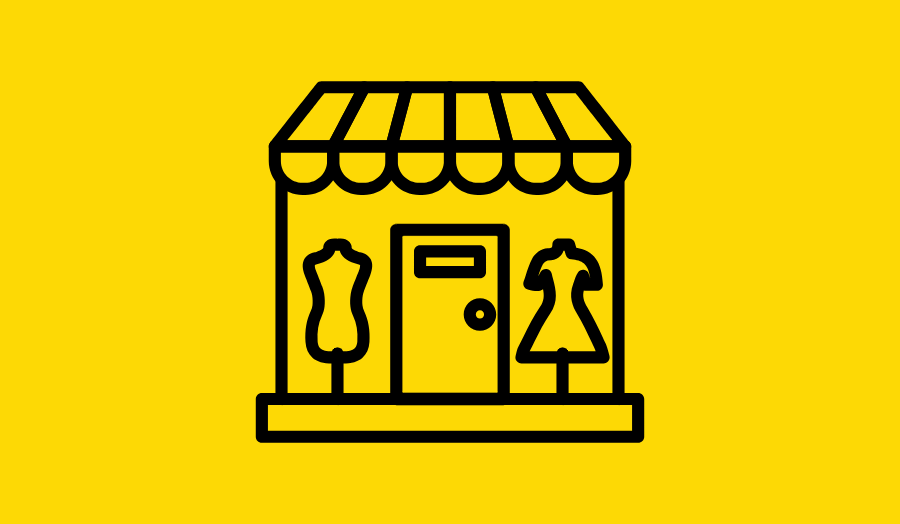 Commercial shopfront icon on a yellow background