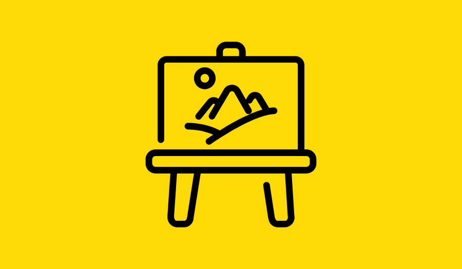 Icon of an artist easel on a yellow background