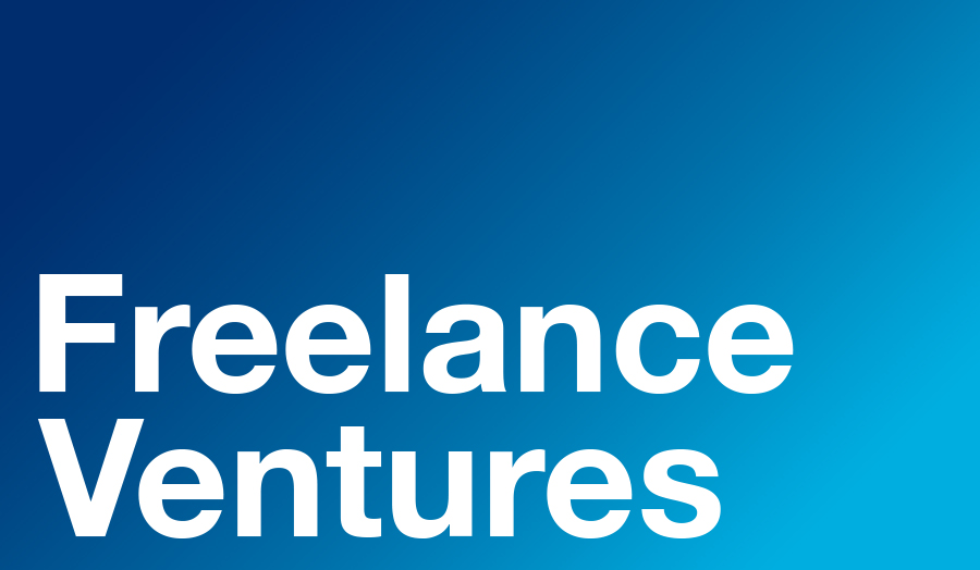 Blue background with Freelance Ventures logo overlaid