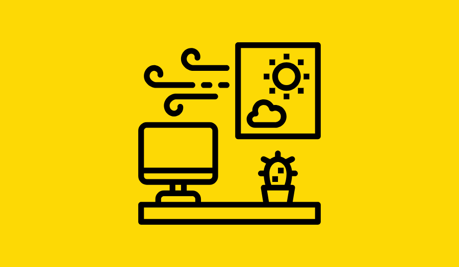 Icon of a desk setup for a freelancer on a yellow background