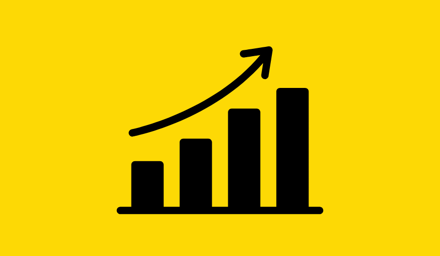 Icon of a chart with an uptick above to show growth on a yellow background