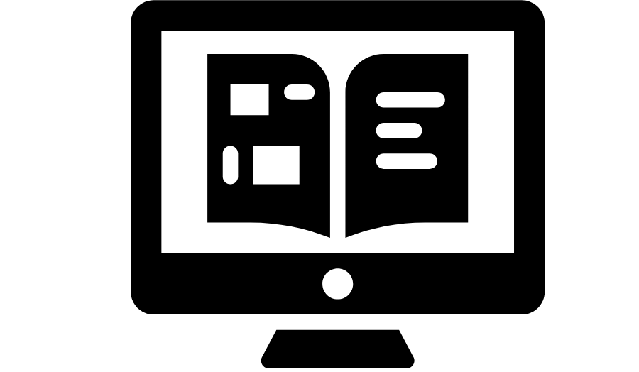 A drawing of a computer screen with an image of an open book. 
