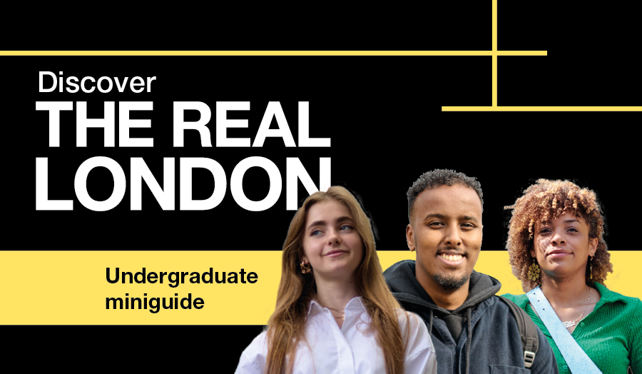 Students with 'Discover the Real London' and 'Undergraduate miniguide'