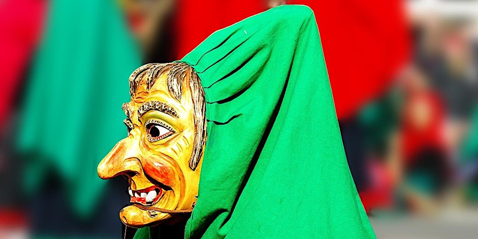 A Venetian puppet with green fabric