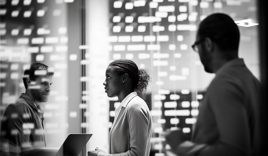 Three people in an office