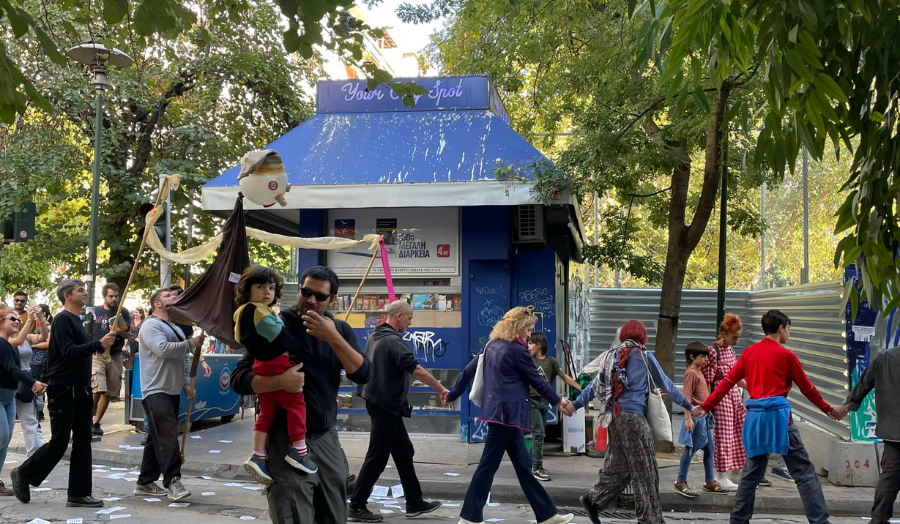 Students participating in a community protest in Exarcheia Square, Athens (Sara Golnabi, 2022)