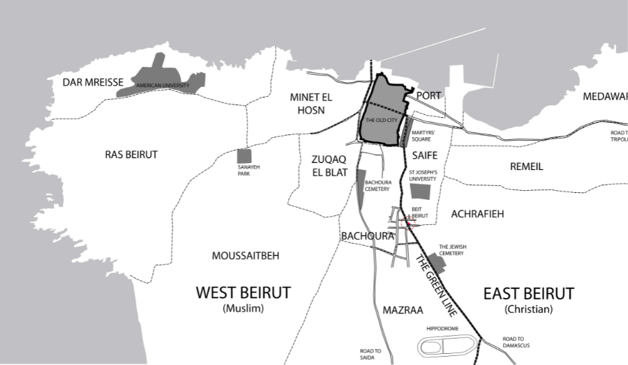  Map of Beirut showing the location of Beit Beirut (Christian Frost) 