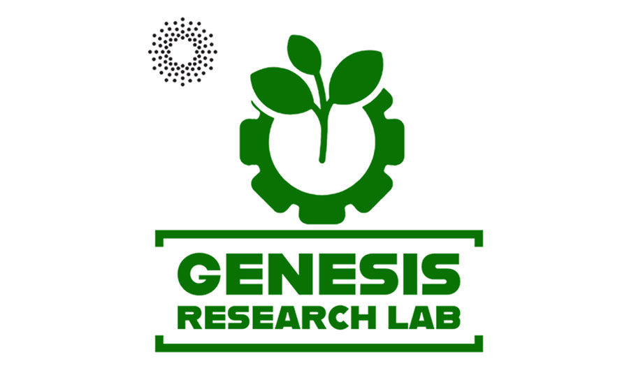 A green logo of a leaf and a cog above the words Genesis Research Lab