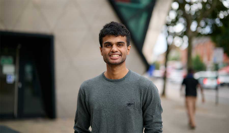 Renu pictured outside London Met's Graduate Centre